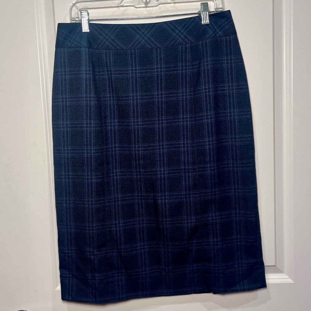 Land Ends Pencil Skirt, Blue Plaid, Size 10